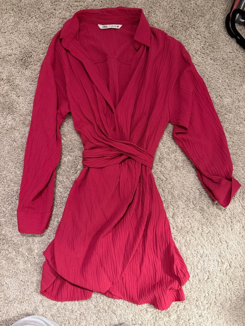 Zara Hot Pink Wrap Blouse Dress